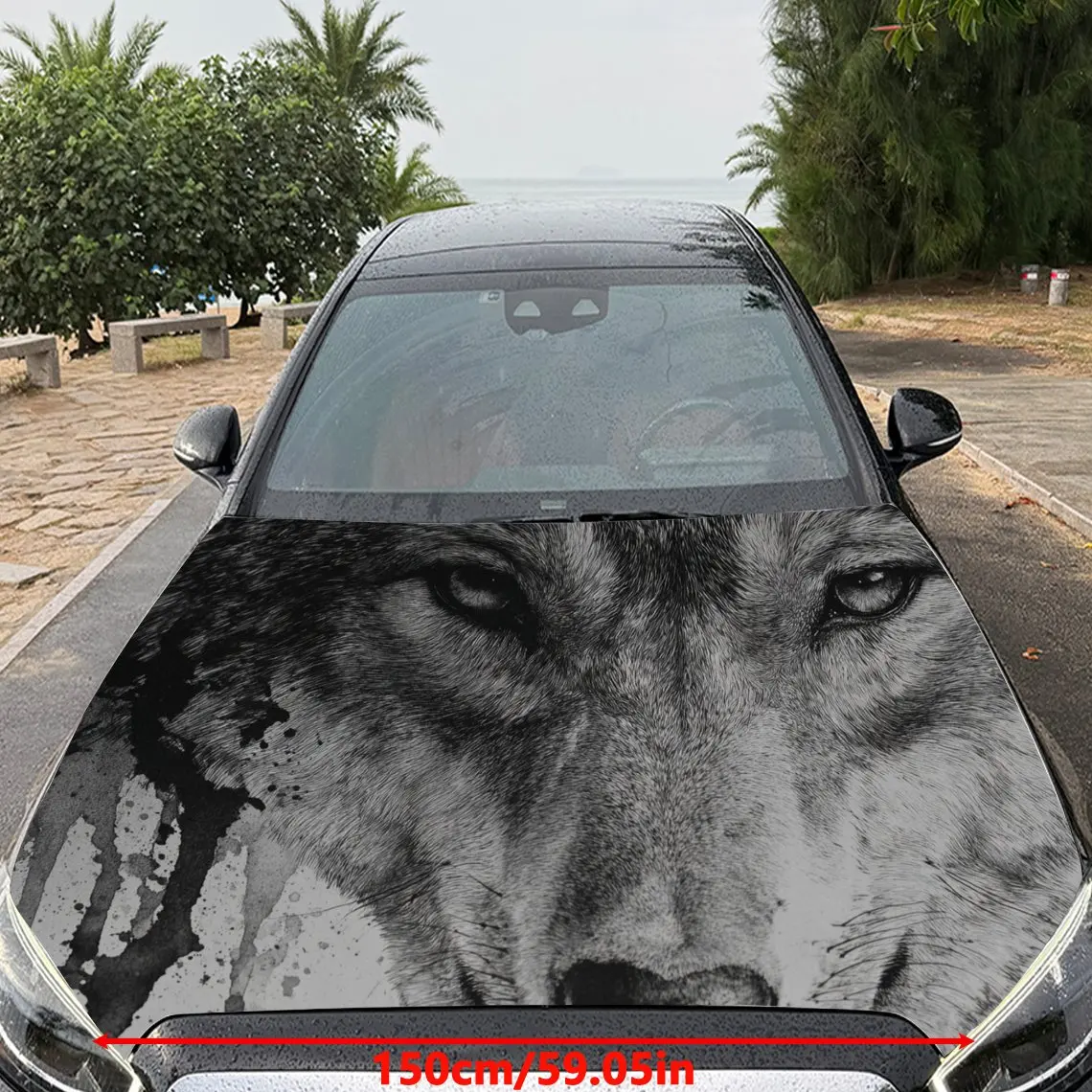 Car Decal Wolf with Piercing Gaze in Artistic Monochrome - Wild Intense Aesthetic Car Hood Sticker, Waterproof Self - Adhesive P