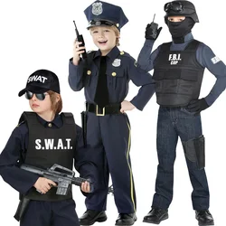 Policeman Kids Costume SWAT Costume for Boys' Classic Police Costume Uniform Girl's Police Officer Role Play Child FBI Costumes