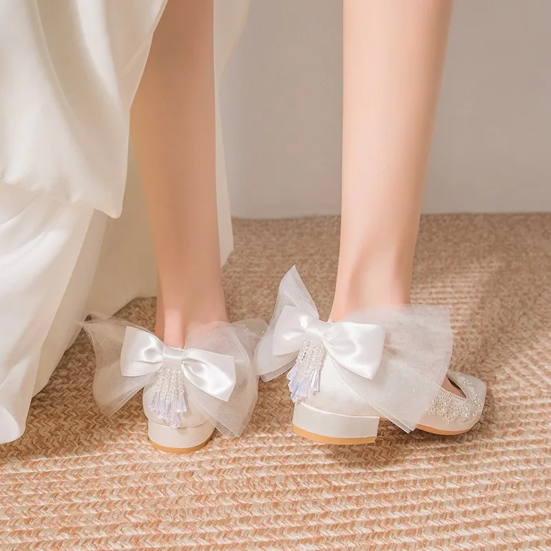 أحذية زفاف العروس فستان الزفاف الفرنسي الرئيسي اثنين ارتداء أقدام غير متعبة 2025 جديد متعدد الاستخدامات الكعب العالي للنساء #4