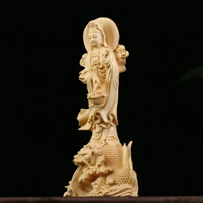 [Aoyu Guanyin] Wood Carving Guanyin Bodhisattva/Buddha Statue Character Decoration Home Living Room Worship One Piece Dropshippi