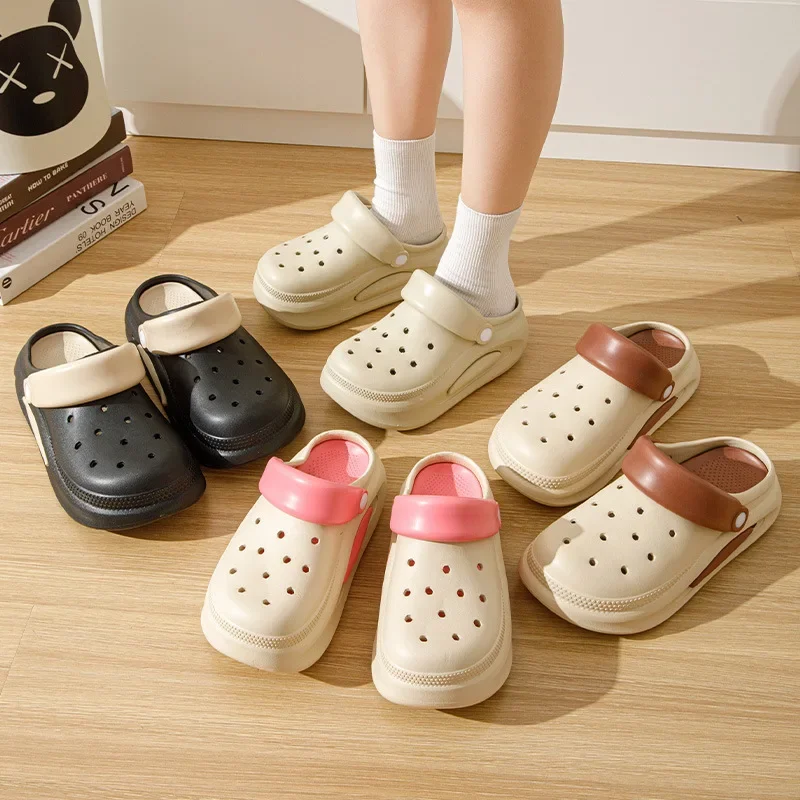 Nuevas zapatillas semiafrigeras Baotou para mujer, verano, antideslizantes, antiolor, con aumento de altura, suela gruesa, crocs de playa y playa