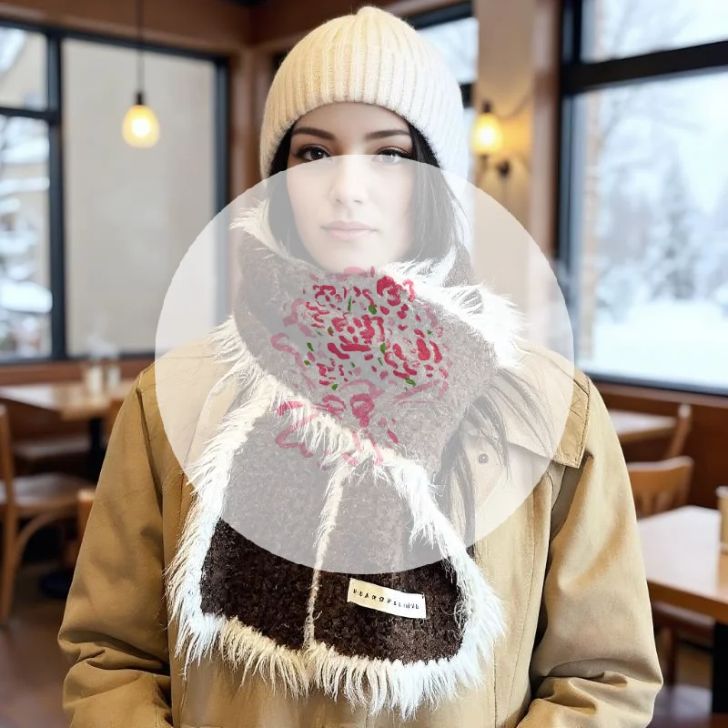 Cachecol de malha de lã espessada para mulheres moda inverno listras verticais cores contrastantes aquecedor de pescoço quente