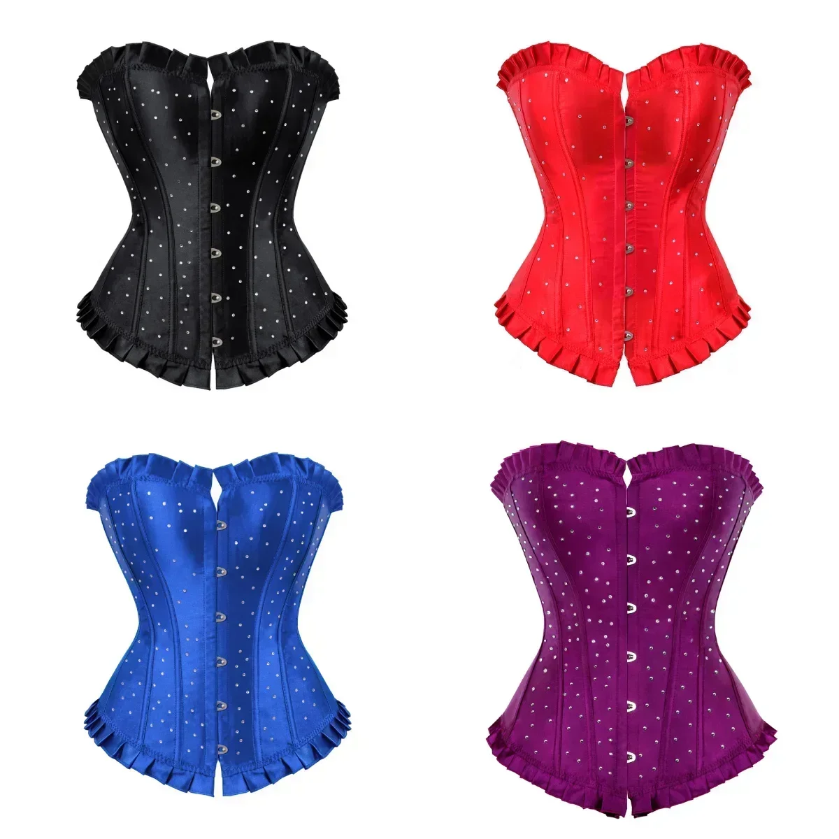 Women Corsets Rhinestones Corset Burlesque Bustier Gothic Sparkly Corsage Carnival Costumes Graduation Party Outfit Plus Size