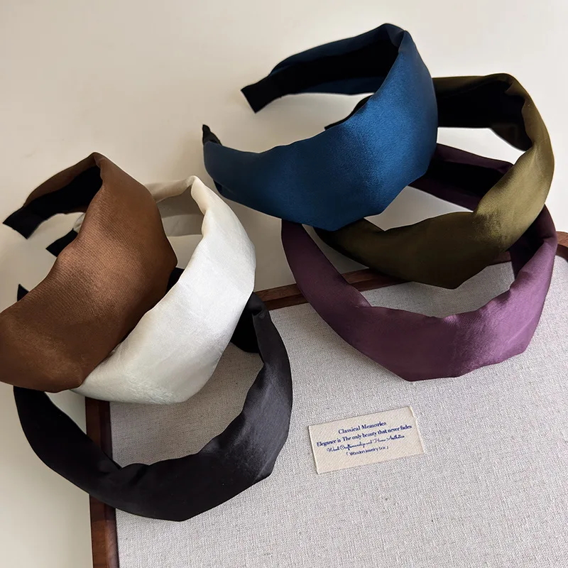 الرجعية بصيص الساتان واسعة حافة Headbands للمرأة مزاجه أنيقة هيرباند بلون الشعر هوب الإناث الإكسسوارات