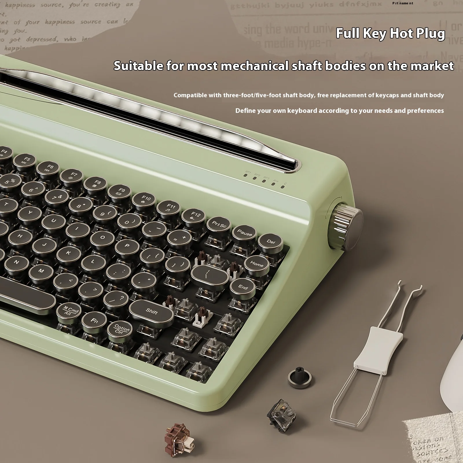 Yunzii Ql75 Teclado mecánico Tri Mode Máquina de escribir inalámbrica Máquina de escribir retro Qmk/Teclado a través Rgb Hot-Swap Punk Keycap redondo