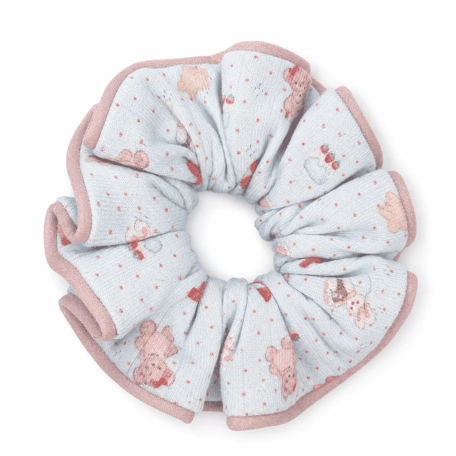 powder-blue-dessert-bear-piped-single-layer-scrunchie-oversized-knit-like-handmade-hair-tie-for-ponytail-bun