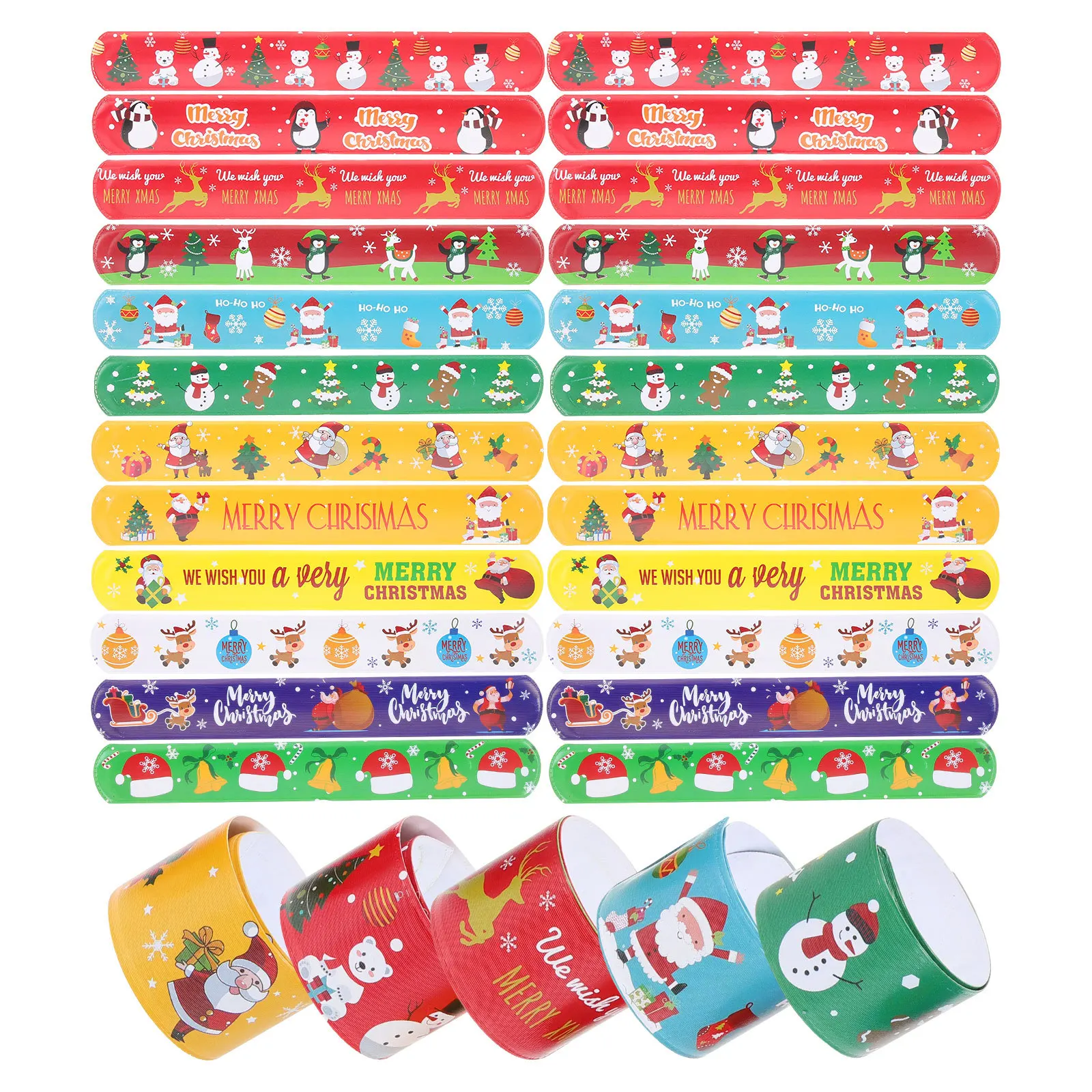 

96Pcs Christmas Slap Bracelets Festive Wristbands Bulk Party Favors Holiday Stocking Stuffers Fun Snap Bands for Adults Women