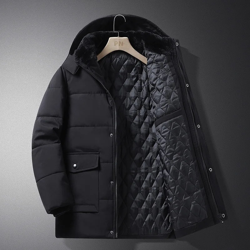 Men's Fleece-Lined Thickened Cold-Resistant Cotton-Padded Jacket Warm Outerwear for Middle-Aged And Elderly Comfortable Coat