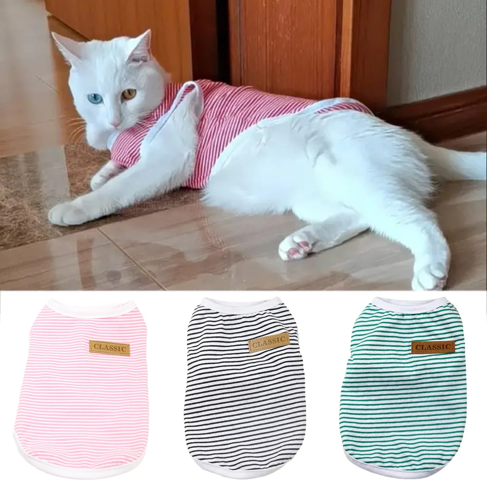 Summer Pet Pullover Cotton Striped Cat Puppy Vest for Small Dogs Cats Sphynx Kitten Clothing
