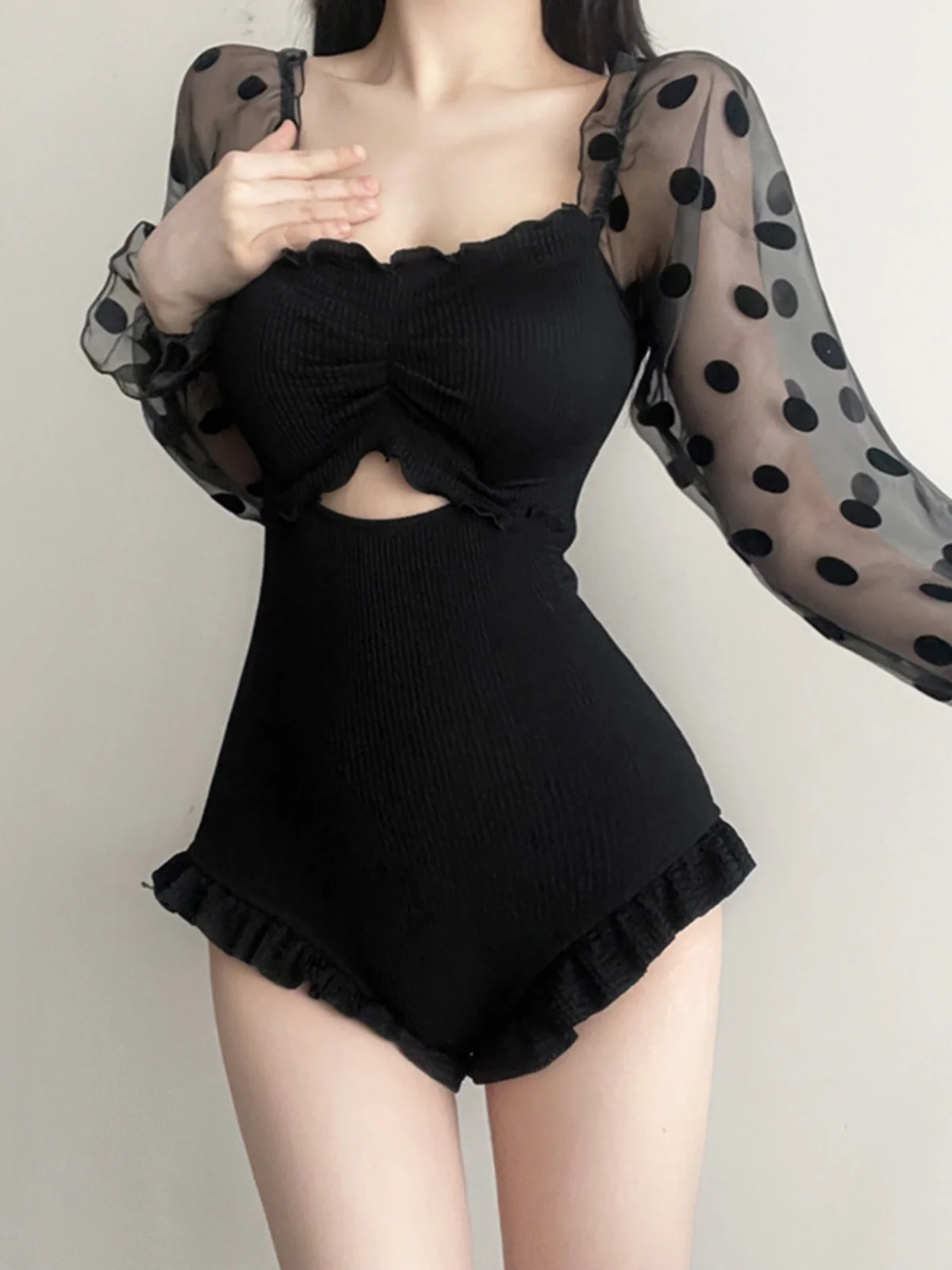 

Сексуальный цельный купальник с длинными рукавами для термальных источников, женское бикини с эффектом пуш-ап, утягивающий, скрывающий живот