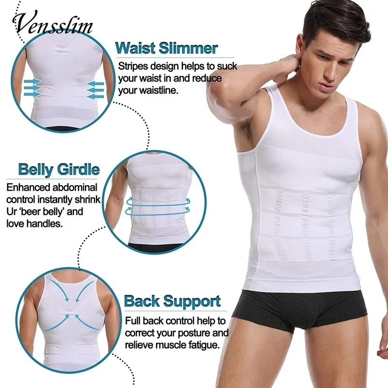 Vensslim Men Slimming Body Shaper Shapewear Corset Vest Shirt Compression Abdomen Tummy Belly Control Waist Cincher Underwear