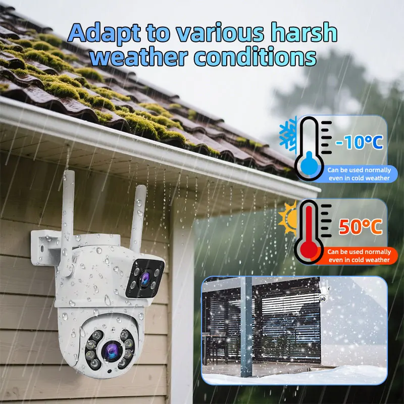 كاميرا لا سلكية للمنزل الذكي بعدسة مزدوجة 6 ميجابكسل كاميرا مراقبة لاسلكية واي فاي للرؤية الليلية كاميرا CCTV داخلية وخارجية #3