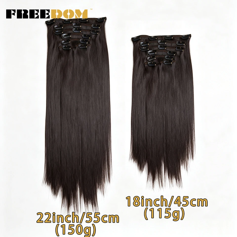 FREEDOM Synthetische Clip-In-Haarverlängerungen, 7 Stück/Set, 18"-22" Zoll, lange, glatte, Ombré-braune und blonde Haarstücke für den täglichen Gebrauch von Frauen. – Detail 6
