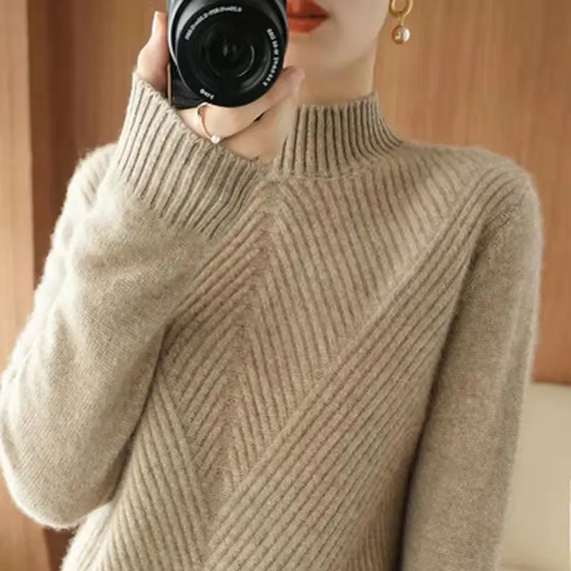 Fashion Solid Color Screw Thread Knitted Sweaters Women\'s Clothing 2022 Autumn New Loose Casual Pullovers All-match Tops