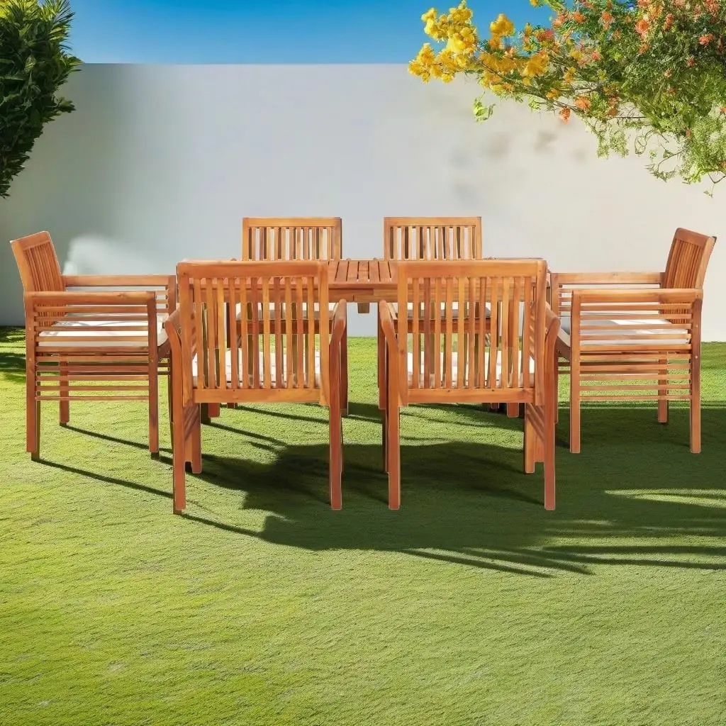 7PC Acacia Wood Patio Dining Set with Cushions - Stylish Outdoor Furniture for Garden & Balcony