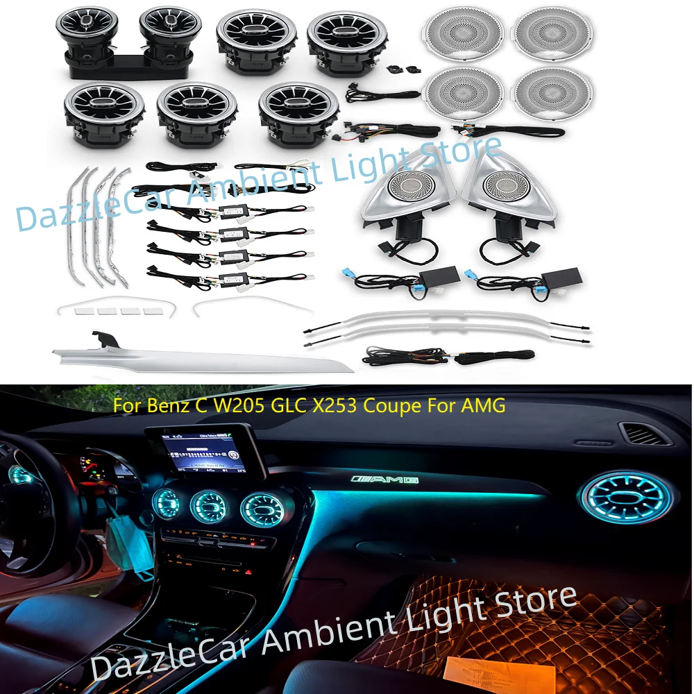 3/64 Color For Benz C W205 GLC X253 Coupe For AMG Door Speaker Tweeter Led Ambient Light Car Dashboard Nozzle Air Vent Foot Lamp