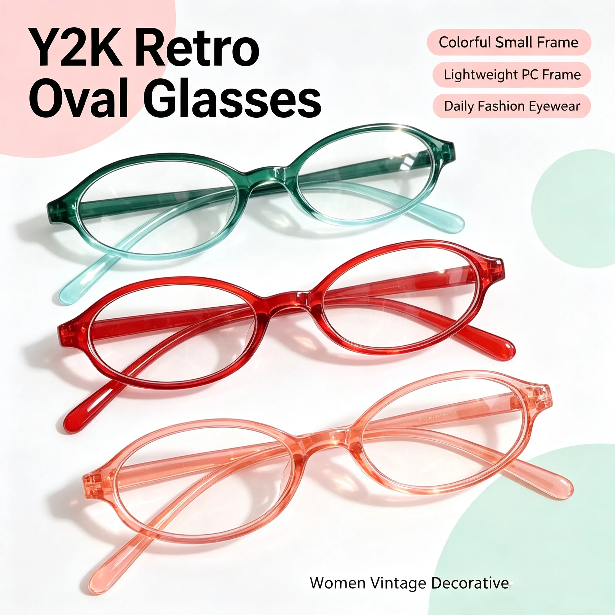 Y2K Retro Oval Frame Glasses Women Colorful Small Frame Anti Blue Light Computer Eyeglasses Vintage Sweet Cool Decorate Eyewear
