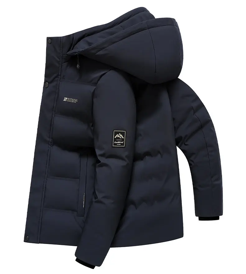2026 Men Middle Aged Casual Jacket Hooded Thickened Padded Winter Warm Dad Business Coat Outerwear Jacket