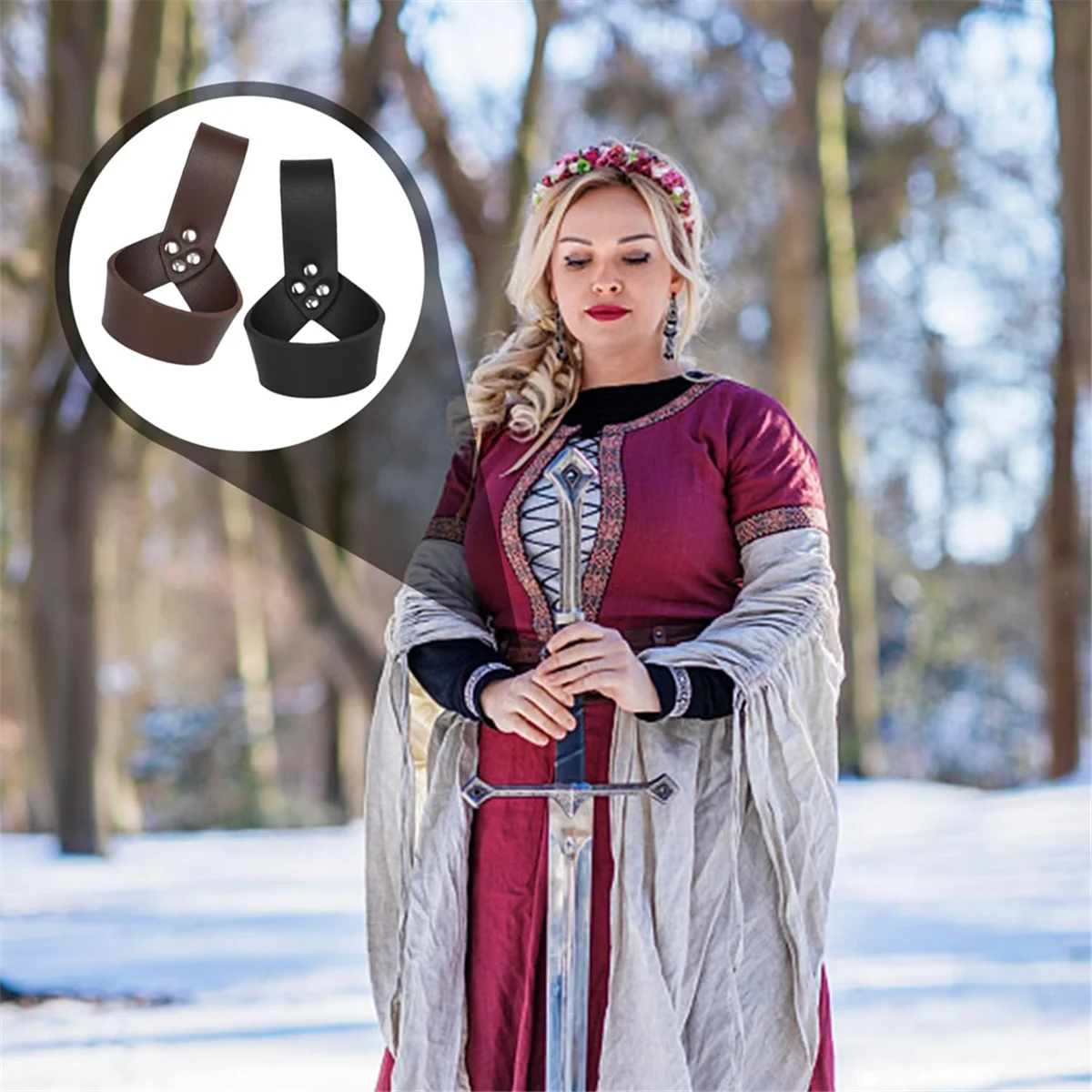 A79G حزمة من 2 حزام حامل، حزام عريض، حامل حزام السيف، غمد السيف الجلدي القابل للتعديل، حامل حزام بإبزيم السيف القديم #5