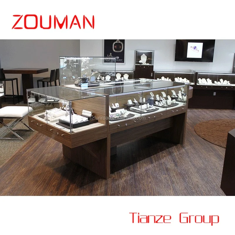 Custom Store Glass Jewelry Display Cabinet, Showcase de luxo, Jewels Counter, Counter for Counter