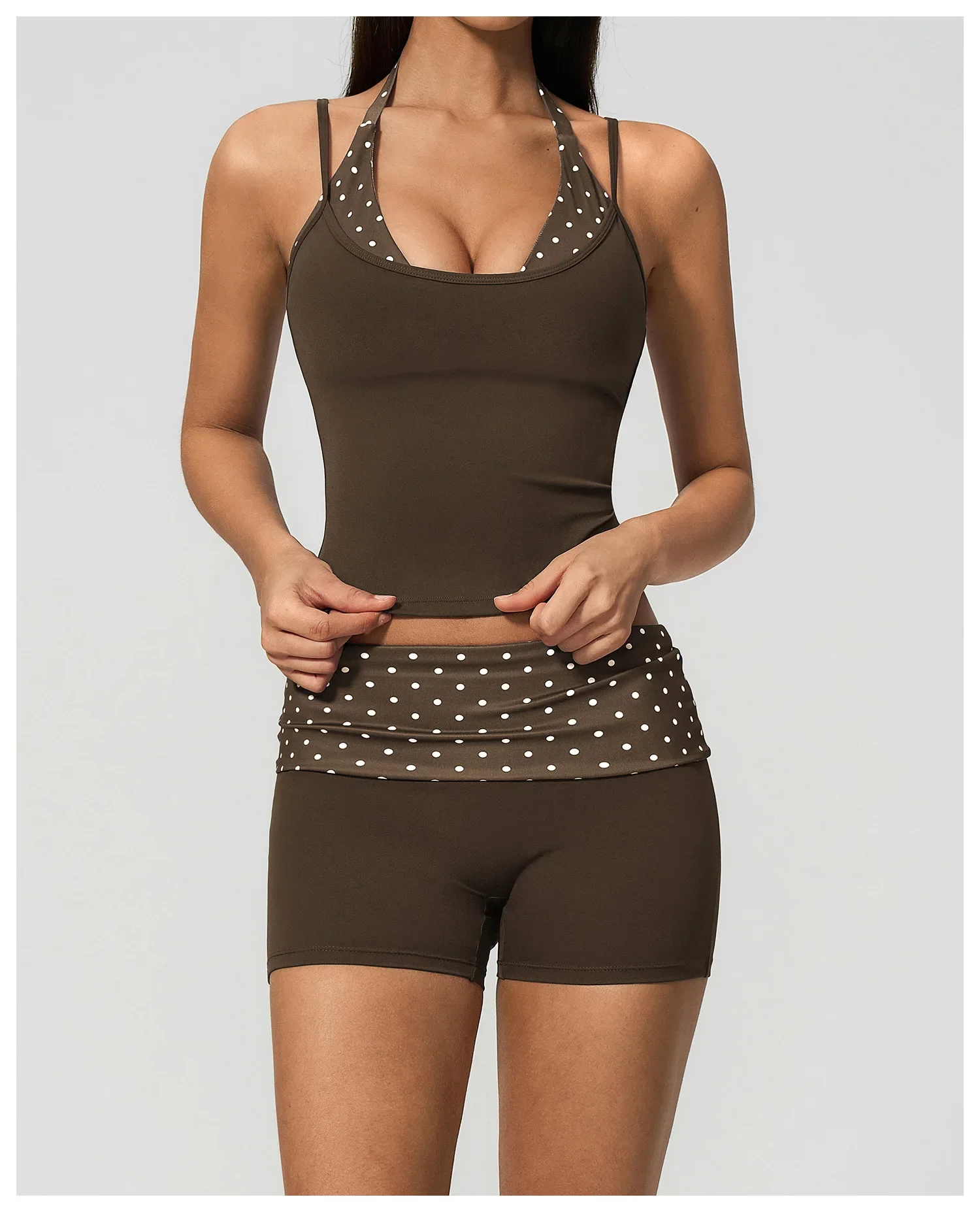 Polka Dot Yoga Tank Top Stoßfestes gestreiftes Fitness-BH Gym Workout Weste Atmungsaktives Sport-Top Neckholder Sportweste mit schönem Rücken – Detail 22