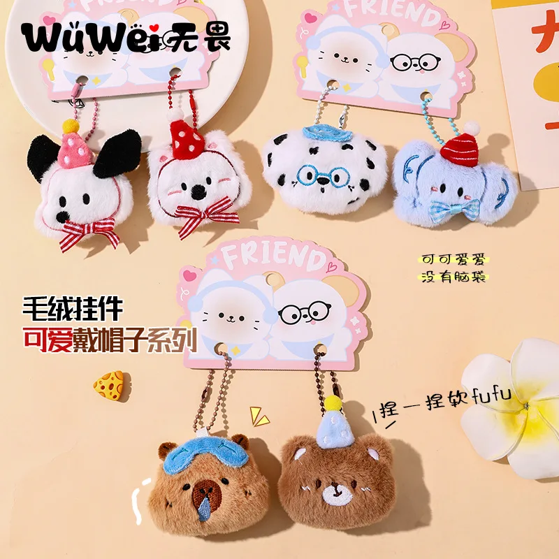 5-7 cm 100 stks 50 pairs Groothandel Pluizige Kleine Dier Hoed Stijl Knuffel Pop Leuke Rugzak Hanger meisje Hanger