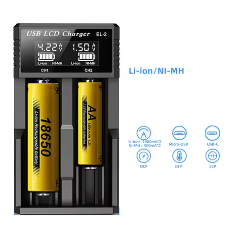 USB LCD Battery Smart Charger 1 / 2 Slots Dual For 18650 3.7V Rechargeable Lithium Battery For 1.2V NI-MH AA / AAA Battery
