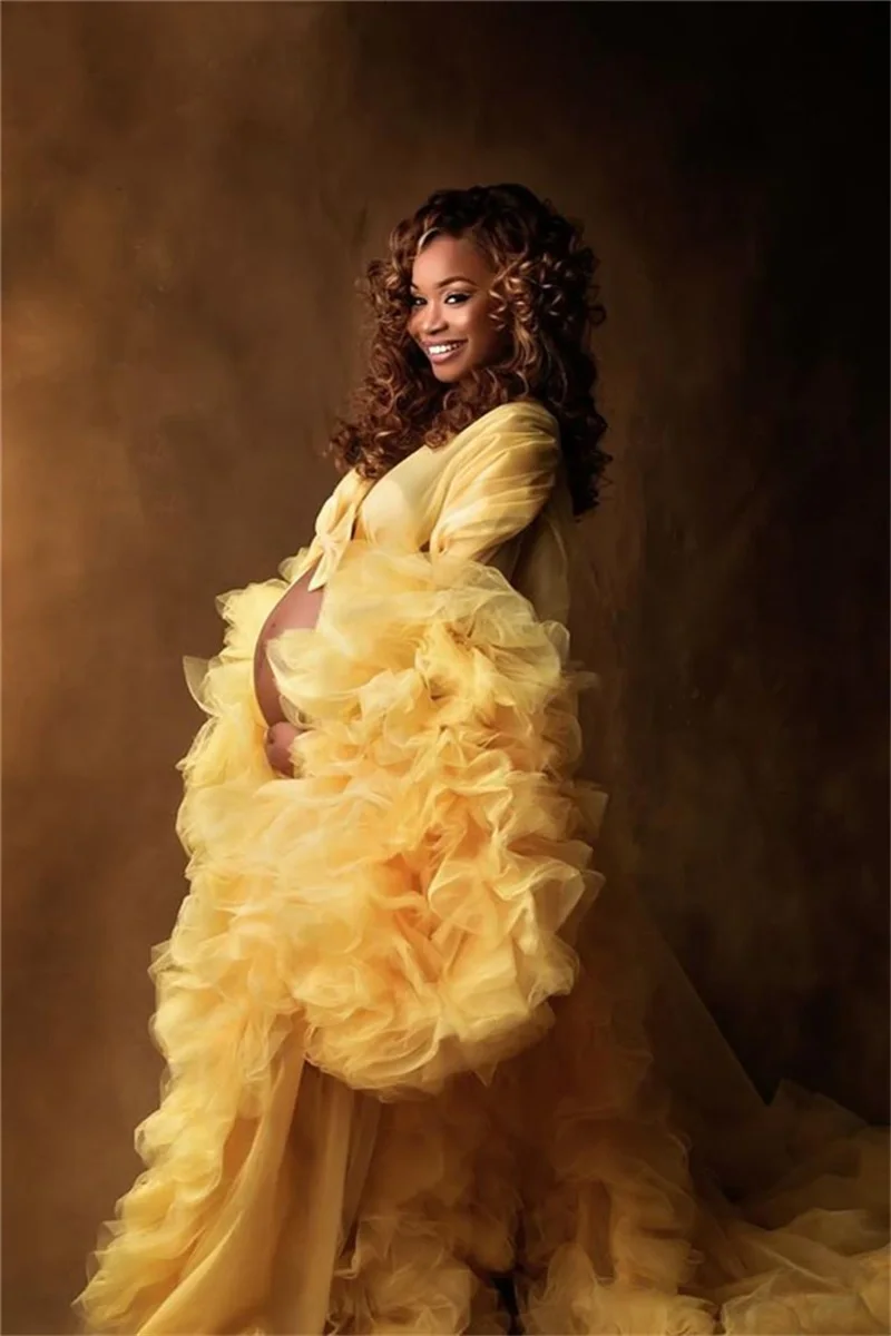 Robe de Bal Jaune Bouffante en Organza à Plusieurs Niveaux, Tenue de Soirée Formelle, pour Séance Photo