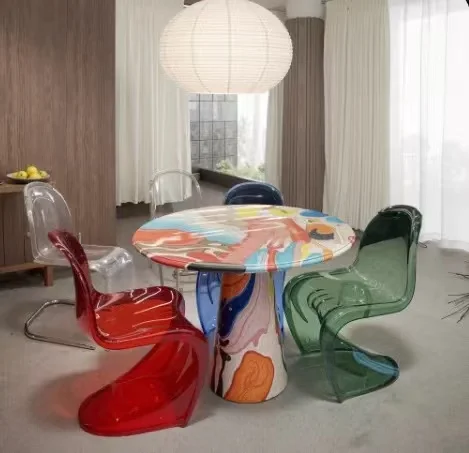 

Средневековый стиль, картина из цельного дерева, круглый обеденный стол, домашний обеденный художественный роспись, обеденный стол, мебель для виллы