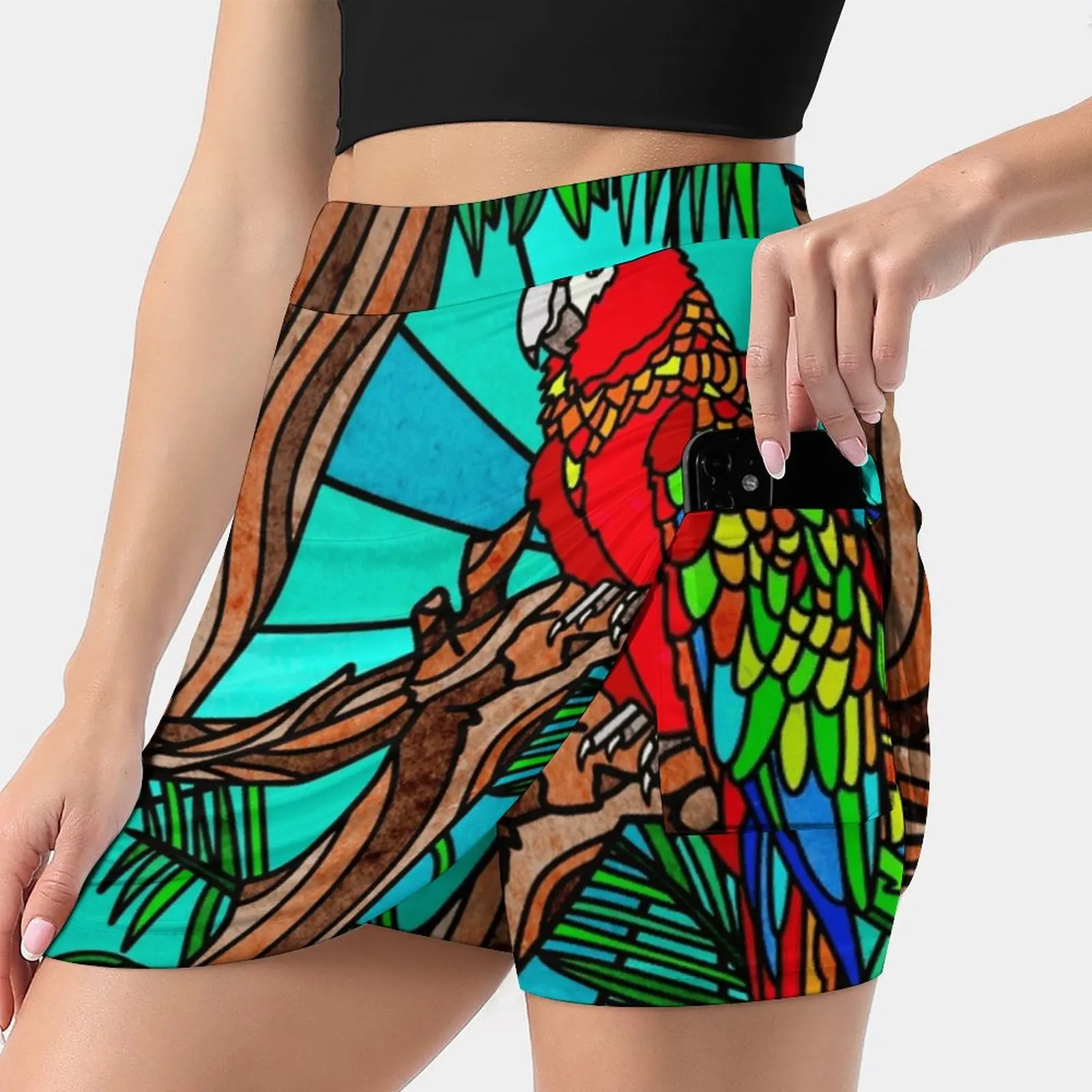 Wild Parrot Women's skirt Sport Skort Skirt With Pocket Fashion Korean Style Skirt 4Xl Skirts Parrot Tropical Forest Rain