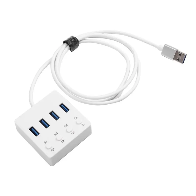 AU61-Desktop Expansion Hub With 4X USB 3.0 Ports Smart Volume Control One-Click Screen Off& Mute For PC Host Devices Function