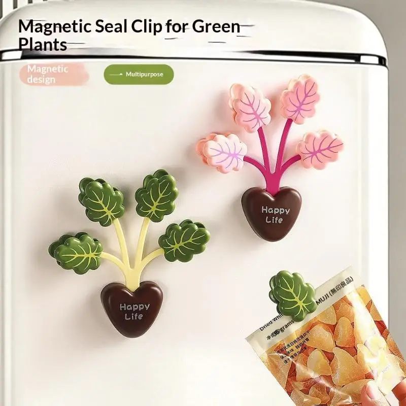 Cute Plant Shaped Magnetic Sealing Clips Strong Grip Nice Look For Kitchen Snack Sealing Fridge Decor