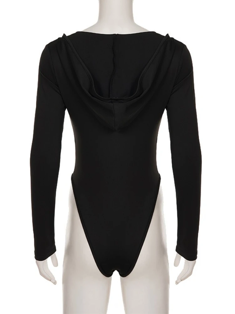 SsTss بدلة نسائية سوداء بقلنسوة لخريف وشتاء 2025 سترة علوية مثيرة بياقة على شكل V عميقة وأكمام طويلة بدلة ضيقة متينة ملابس خروج #4