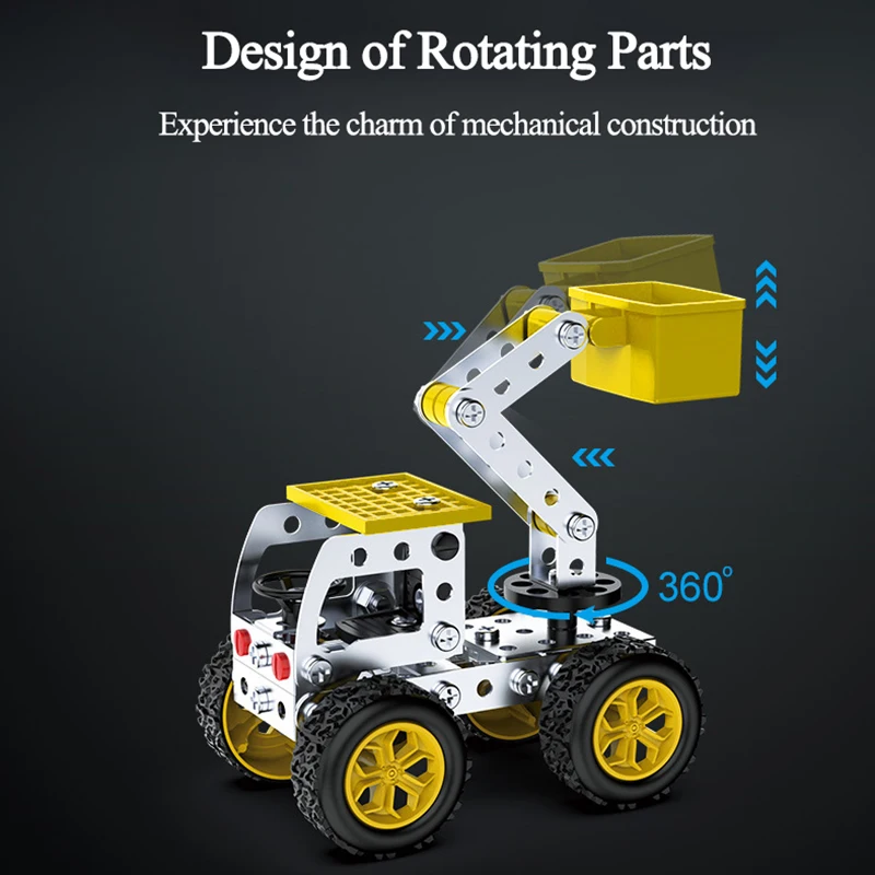 Metal Building Block Assembly Toy Excavator Bulldozer Crane Model 3D Three-dimensional Nut Disassembly Toy for Boy