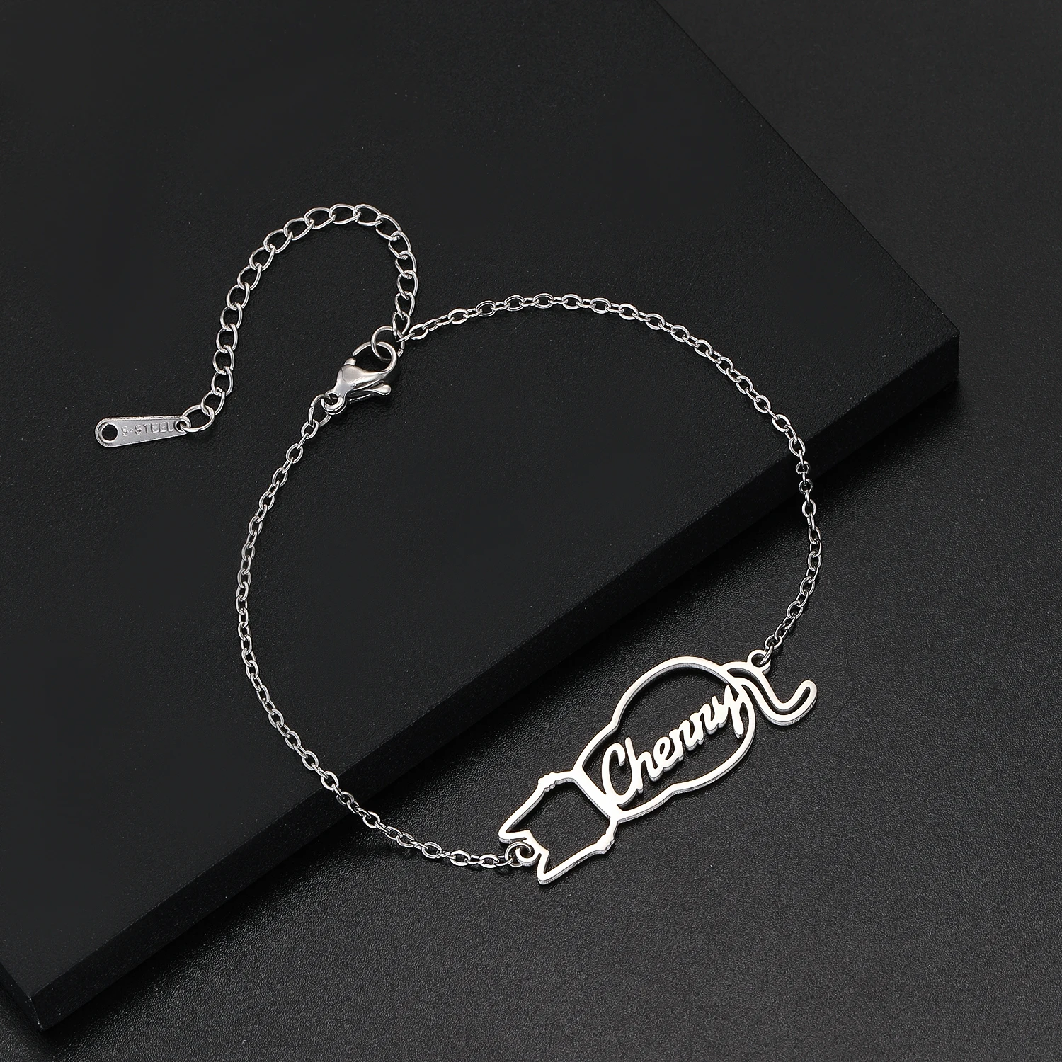 Custom Pet Jewelry Name Bracelet Cat Charm Personalized Letter Stainless Steel Bracelets Women's Memorial Gift