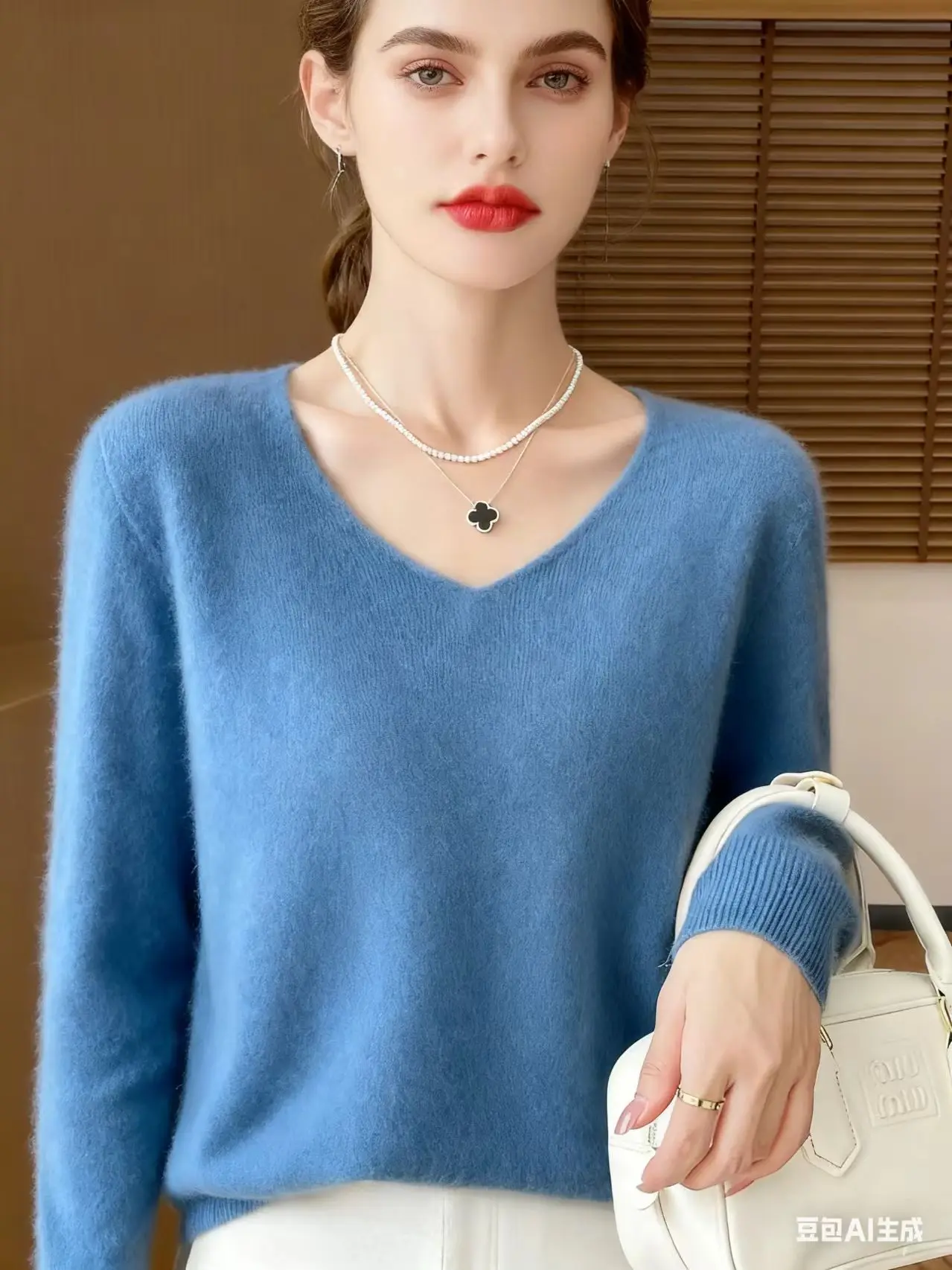 

Autumn Winter Women's 100% Merino Wool Pulllover Swearter V-neck Soild Versatile Soft Comfort Knitwear Cashmere Basic Tops Slim