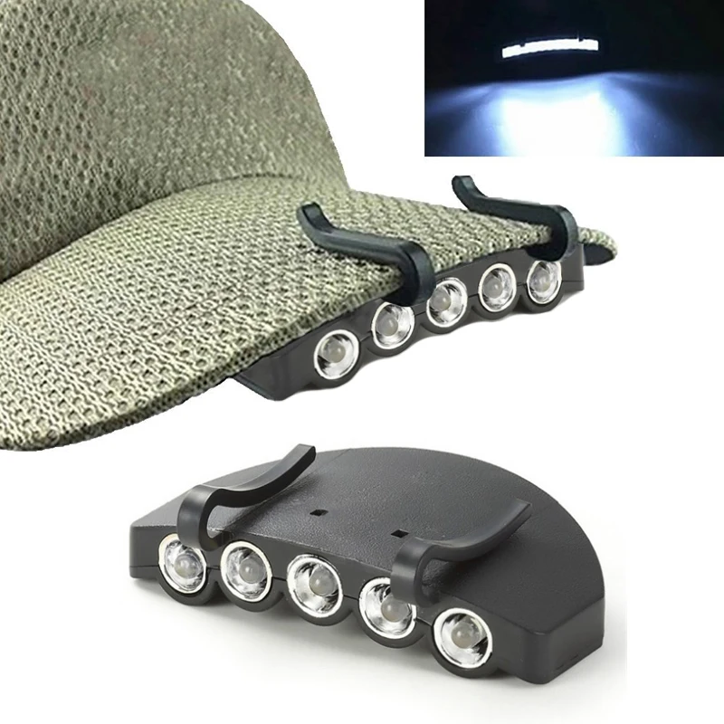 Super Bright Night Fishing 5-LED Cap Light Headlight Headlamp Head Flashlight Head Hat Clip on Light Fishing Head Lamp