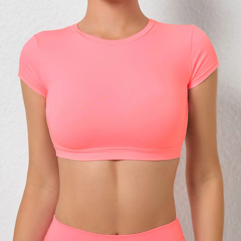 

Plain Round Neck Backless Track Top Sweat-absorbing Breathable Clothes Quick Drying Sports Back T-shirt For Indoor Workout