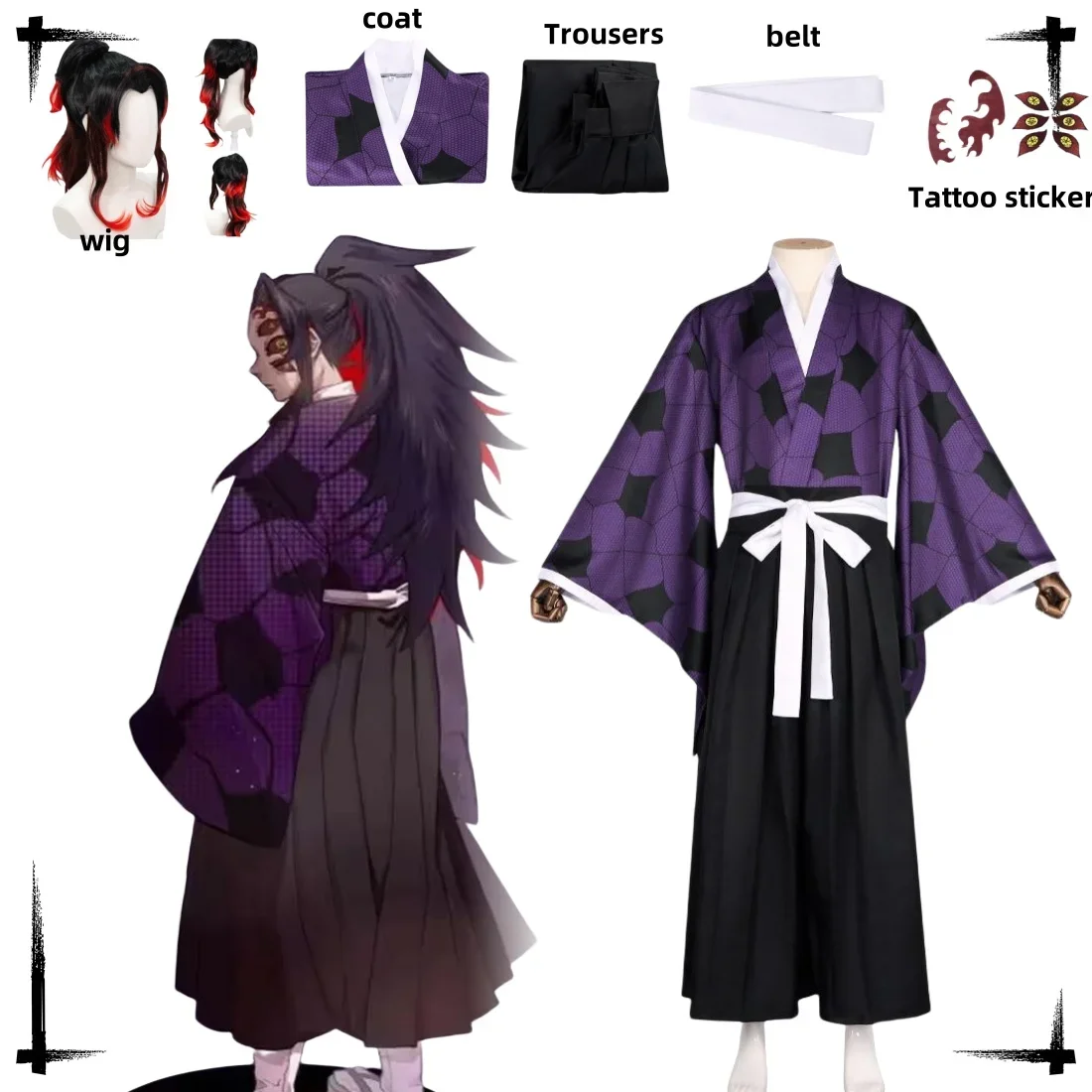 

Kokushibo Cosplay Kimetsu Anime Demon Slayer Costume No Yaiba Kokushibou Cosplay Wig Halloween Costumes for Men Full Uniform Set