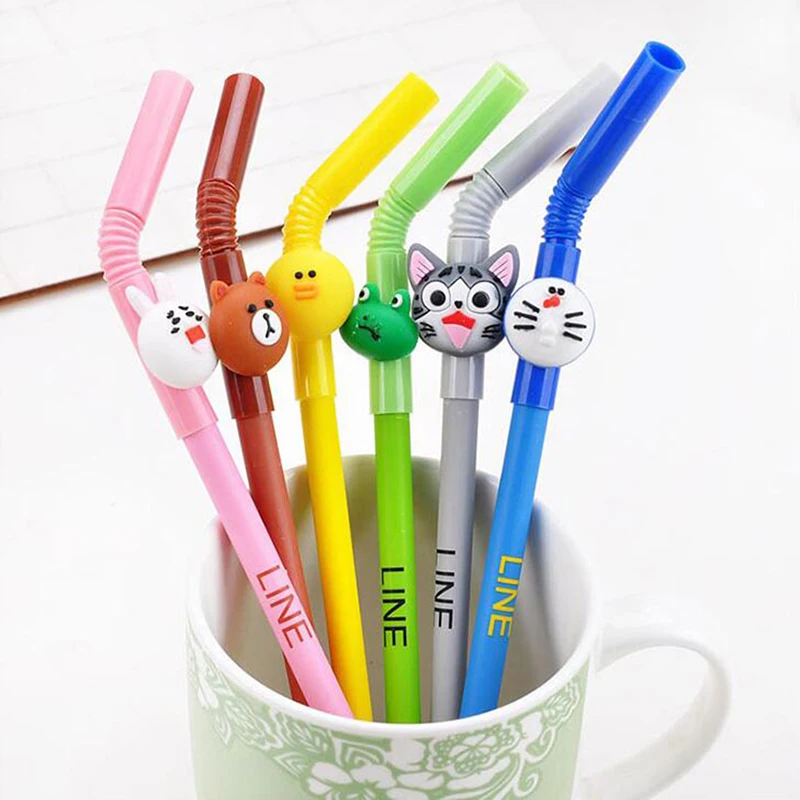 Cute Cartoon Gel Pens PVC Material Straw Pattern Neutral Pen Creative Writing Office 0.38mm Pen Black Ink Smooth Pen With Logo