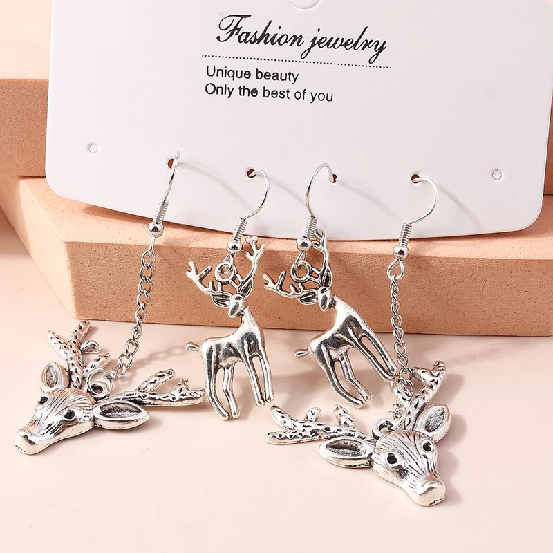 2 Paar/Set Modische Metall-Weihnachts-Milu-Hirsch-Ohrhänger für Frauen und Mädchen, Party- und Festivalschmuck, Geschenke – Detail 1