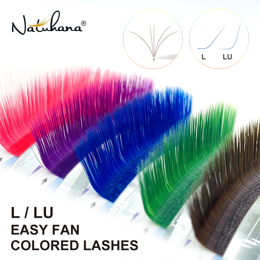 NATUHANA Easy Fan Colored Eyelashes Auto Fan Fast Fanning Fake Lashes PBT Mink Rainbow False Eyelash Extension for Makeup