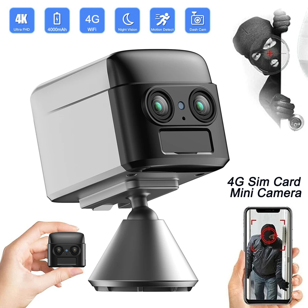 5MP WiFi 4G SIM Card Mini Camera 4K 1080P HD Surveillance Camera Human Detection WiFi Camera Voice Intercom Security Camcorder