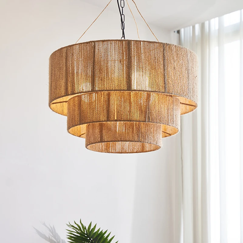 Nordic Retro Corda di Canapa Rattan Wabi Sabi Lampade A Sospensione A Led Soggiorno Sala Da Pranzo Complementi Arredo Casa Lampadario Camera Da