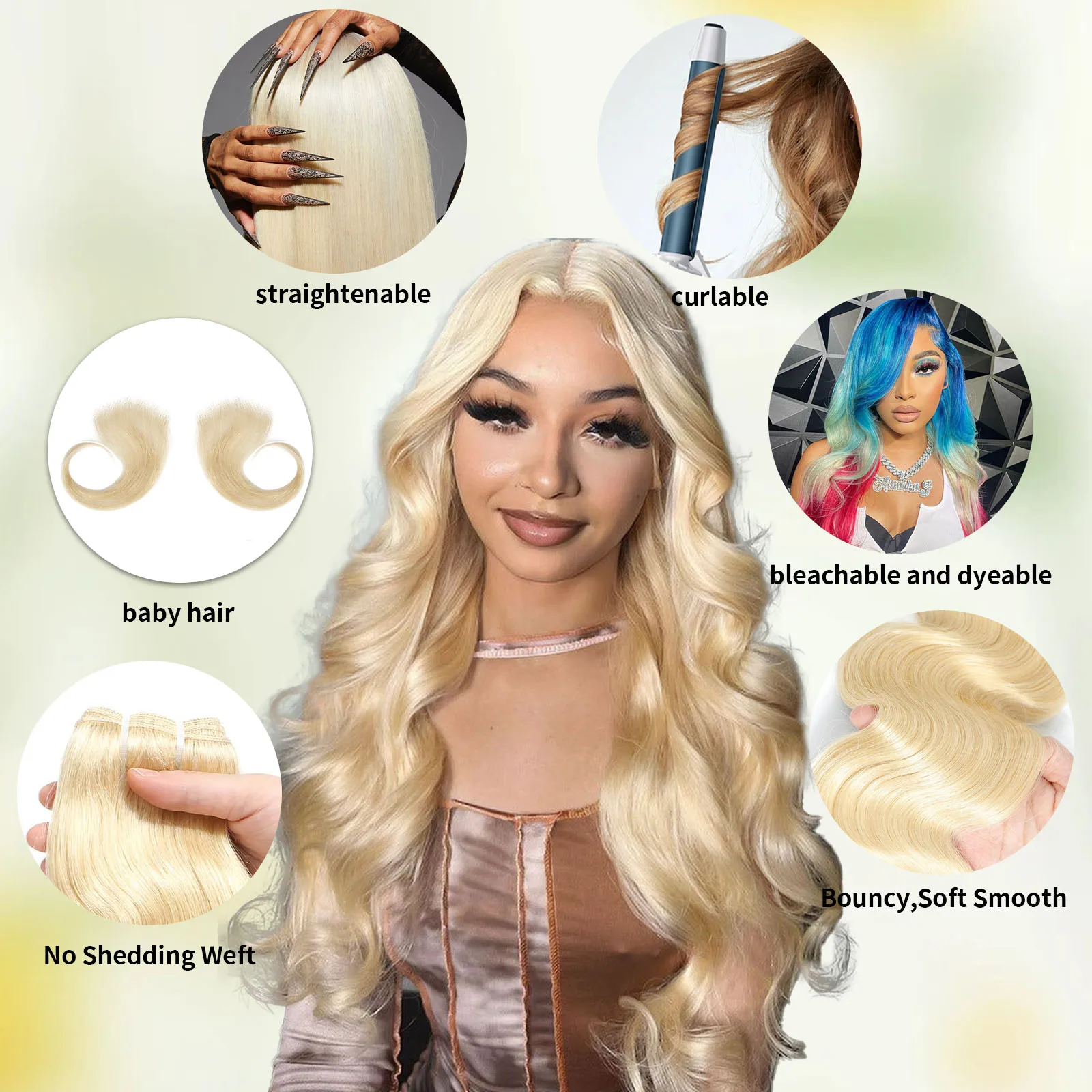 1/3/4 613 Blonde Hair Weave Body Wave Bundles Human Hair Wig 100% Remy Long Brazilian Braided wigs 18 20 22 24 26 Inch images - 6