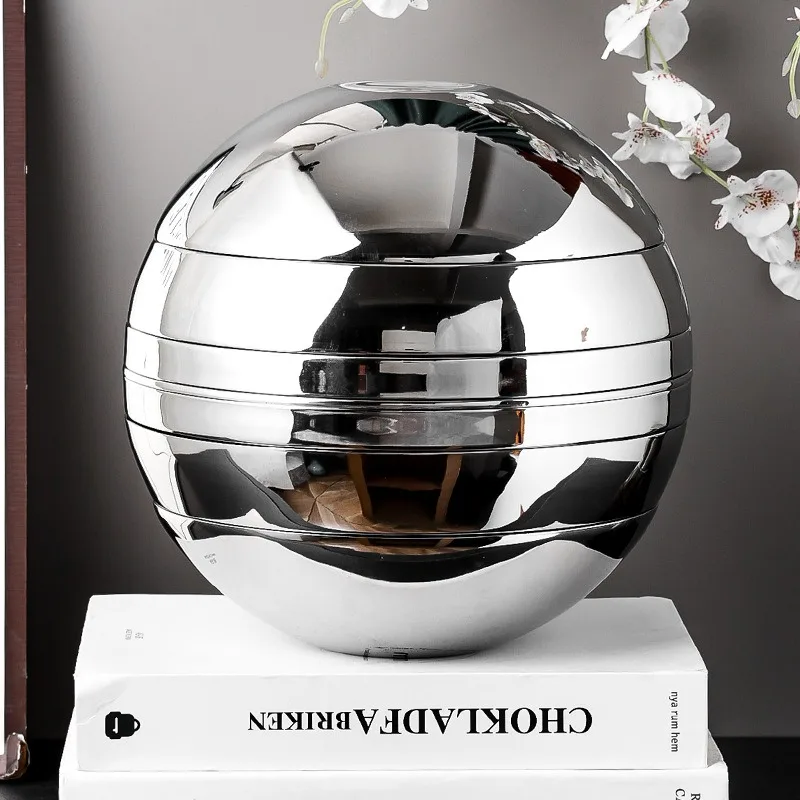 304 Stainless Steel Spherical Bowl Plate 7-Piece Set Double Wall Heat Insulated Mirror Polished Decorative Home Dining Tableware