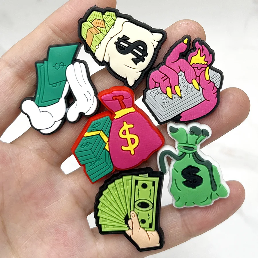 

1Pcs Cartoon Cash Icon PVC Shoe Charms Accessories Funny DIY Shoes Upper Pins Decoration Sandals Buckle Kid X-mas Party Gift