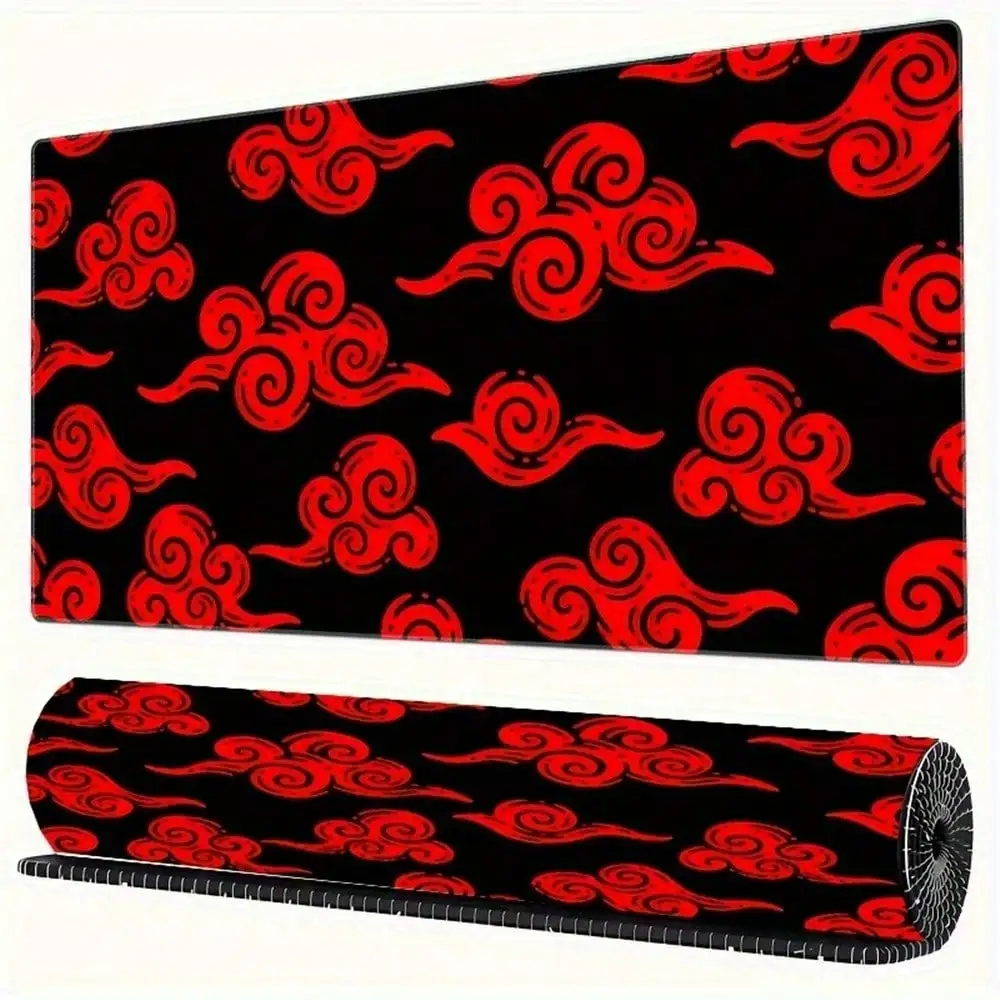 Large Gaming Mouse Pad With Artistic Red Cloud Design - Non-Slip, Durable Rubber Base, High-Quality Printing, Precision Edge Stitching, Perfect For Office