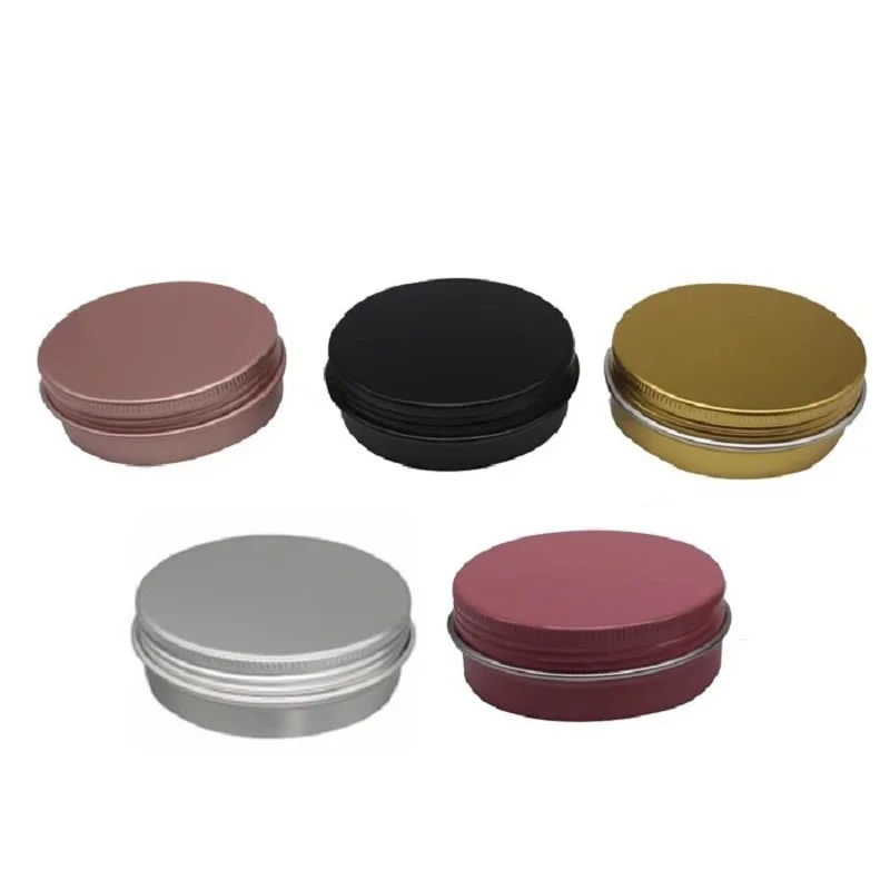 

Candle Container 60ml Metal Round Cosmetic Cream Lip Balm Tins Black Gold Pink Empty Storage Cans Aluminum Jars Whit Screw Lids