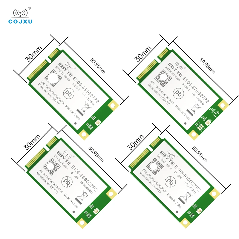 LoRa SX1302 433/470/868/915MHz Gateway RF Module 27dBm PCI-e SPI Low Power Consumption COJXU Industrial Grade E106 Series